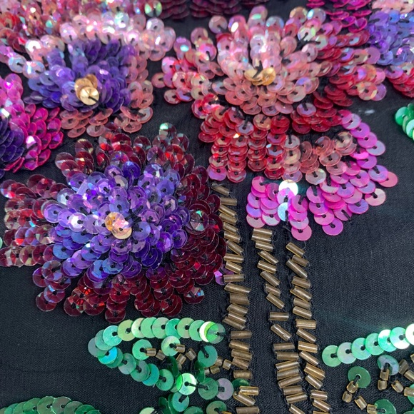 Vintage Laurence Kazar silk floral beaded blouse large l - Picture 3 of 3